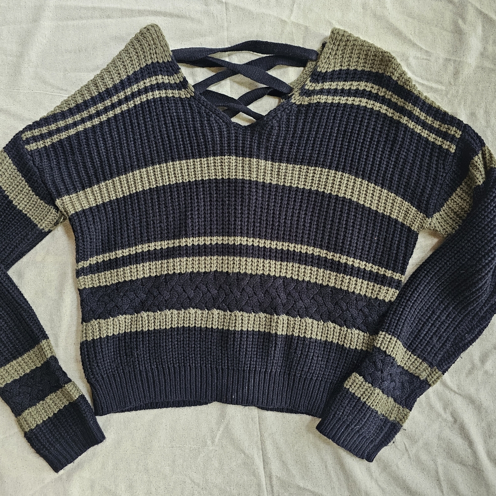 Derek Heart Black and Olive Striped Sweater
